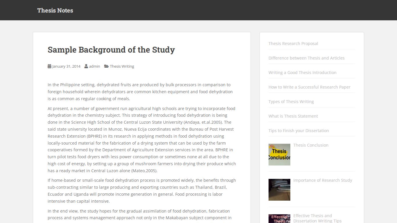 Sample Background of the Study – Thesis Notes